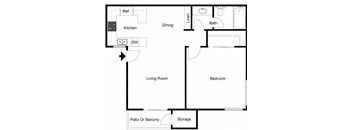 One bedroom one bath apartment floor plan