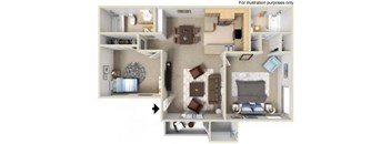 A cutaway diagram of a house showing the layout of the rooms.
