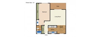 One bedroom one bath apartment floorplan