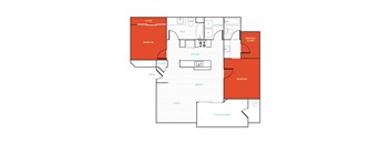 A floor plan of a house with labeled rooms such as bedroom, bath, kitchen, and living room.