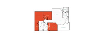 A floor plan of a house with labeled rooms such as Bedroom, Bath, Kitchen, and Living room.