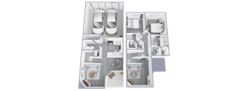 Florentine Townhome 2 Bedroom 2.5 bathroom floor plan with 1098 square feet.