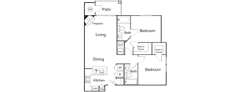 A black and white 2D floor plan of an apartment home.