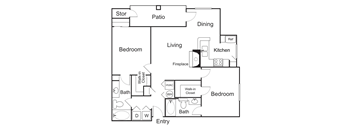 A black and white 2D floor plan of an apartment home.