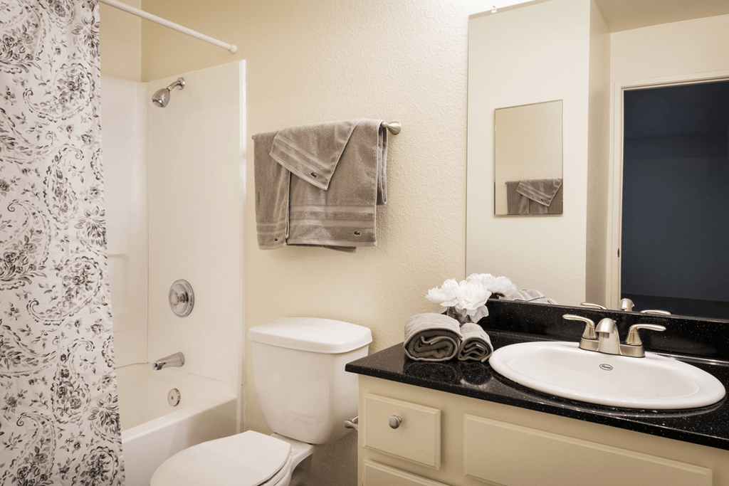 a bathroom with a toilet sink and shower