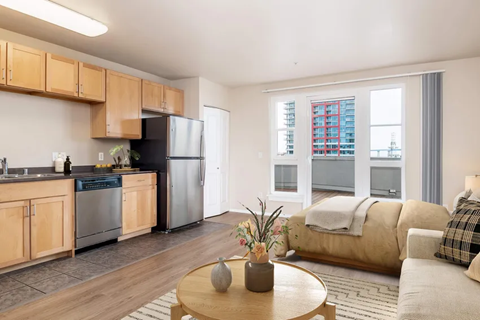 a staged living room with furniture