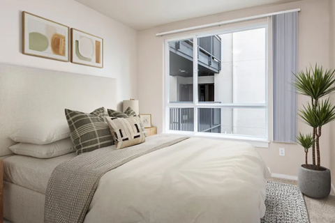 a bedroom with a bed