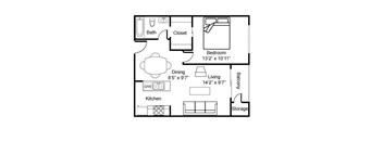 A black and white floor plan of an apartment home.
