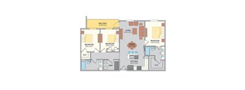 3 bedroom 2 bathroom Mosaic floor plan with 1259 square feet.