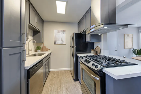 staged kitchen with range