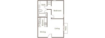 a floor plan of a one bedroom one bathroom apartment