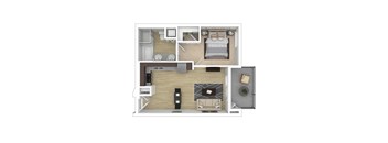 A3D Floorplan of the One bedroom one bathroom B
