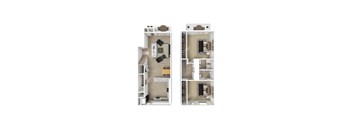 Two bedrooms two and a half bath apartment floorplan