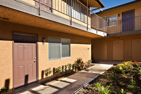 Walkway of the apartments at Elan Sealofts