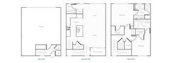 a blueprint of three floor plans of a house