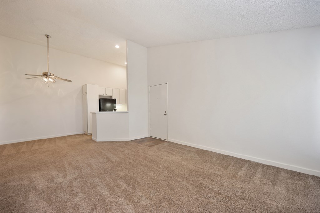 Living area with vaulted ceiling