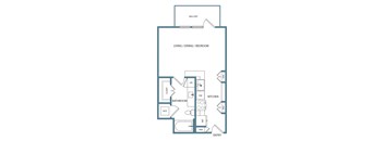 S1 01A Studio 1 Bathroom Floor Plan with 502 Square Feet