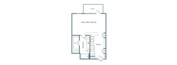 S2 01B Studio 1 Bathroom Floor Plan with 586 Square Feet