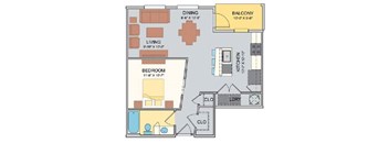 Studio 1 Bathroom Sand floor plan with 651 square feet