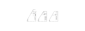 Three floor plans of a house with different layouts.