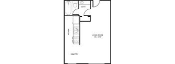 A black and white 2D floor plan of an apartment home.