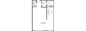 A black and white 2D floor plan of an apartment home.
