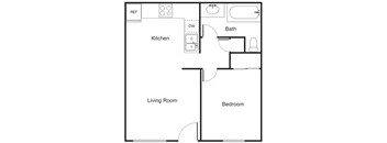 The Sunflower floorplan with 1 bedroom 1 bathroom and 500 square feet.
