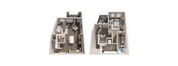 TH-A10 1 Bedroom 1_5 Bathroom Townhome Floor Plan 1190 Square Feet