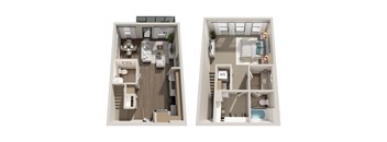 TH-A6 1 Bedroom 1_5 Bathroom Townhome Floor Plan  974-1029 Square Feet