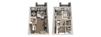 TH-A7 1 Bedroom 1_5 Bathroom Townhome Floor Plan 974 Square Feet