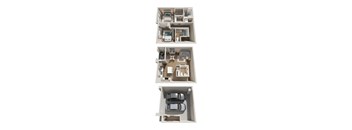 TH-B6 2 Bedroom 3 Bathroom Townhome Floor Plan with 2-Car Garage 1245 Square Feet
