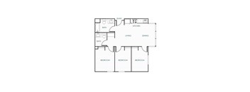 3 Bedroom 1.5 Bathroom traditional apartment with 936 square feet.