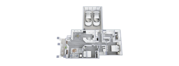 Tuscany Flat A 2 bedroom 2 bathroom floor plan with 1074 square feet.