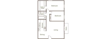 a floor plan of a two bedroom one bathroom apartment