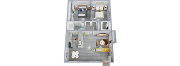 Two Bedrooms, One Bathroom floor plan rendering