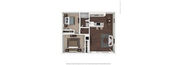 A floor plan of a Two bedroom One bathroom floor plan.