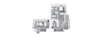 Venetian Flat B 1 bedroom 1 bathroom floor plan with 898 square feet.