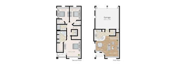 A colorized 2D floor plan of an apartment home.