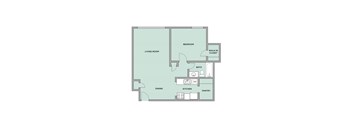 A green 2D floor plan of an apartment home.