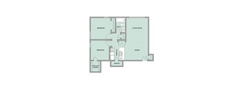 A green 2D floor plan of an apartment home.
