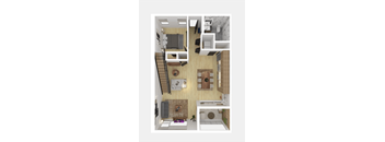 a bedroom with a bed a sink and a mirror