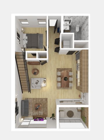 a bedroom with a bed a sink and a mirror