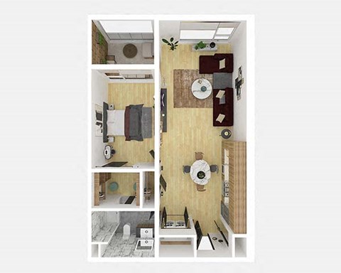 a floor plan of a house with a kitchen and a living room