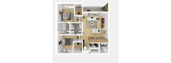 a bedroom with a bed and a chair in a room