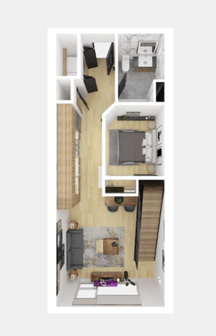 a bedroom with a bed and a sink in a room