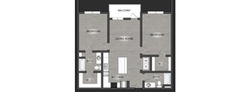 A black and white image of a house floor plan with a balcony.