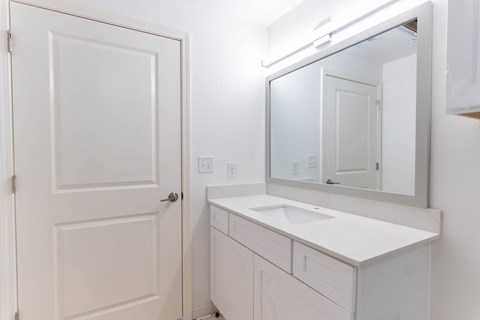 Modern Bathroom with Framed Mirror at Rock Creek Apartments, Gainesville
