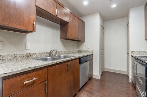 Kitchen at Hickory Street Lofts Apartments, Denton, TX