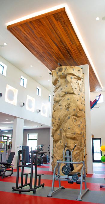 The rock climbing wall at The Harbor's Activity Center.