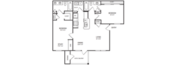 A black and white floor plan of a house with labeled rooms.